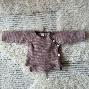 Lilano Baby Merino Wool Brushed Terry Wrap Cardigan - Mauve/Natural